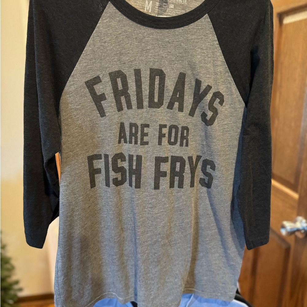 Unisex Gray & Black Raglan Shirt - Fridays Are For Fish Frys